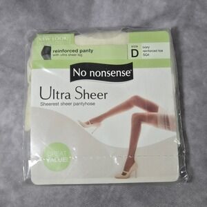 No Nonsense Ultra Sheer Pantyhose Size D Ivory Reinforced Toe SQ4